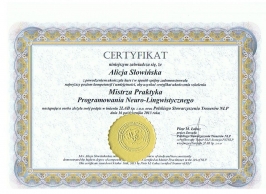 certyfikat ukończenia szkolenia NLP